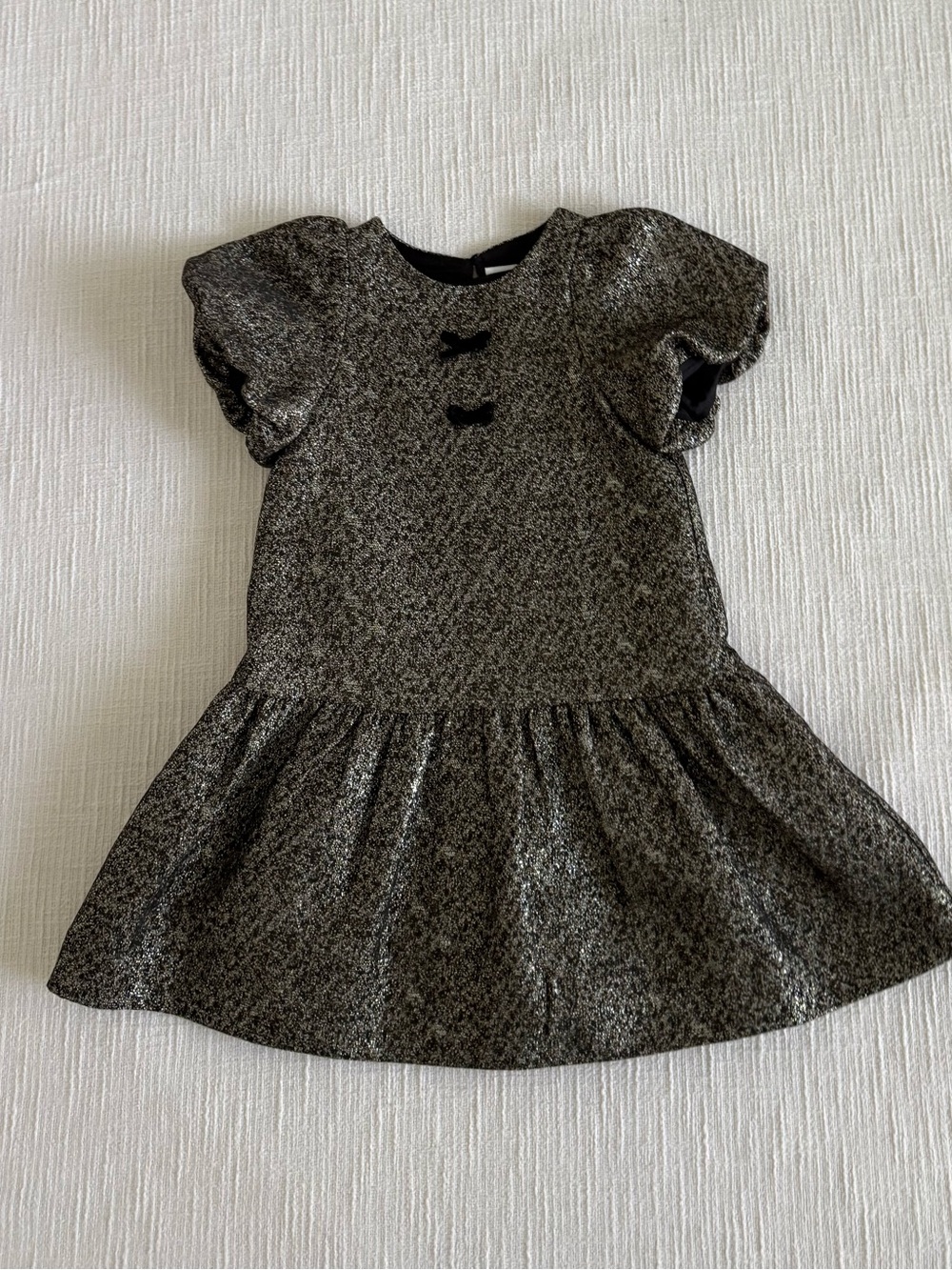 Zara Metallic Black Puff-Sleeve Party Dress